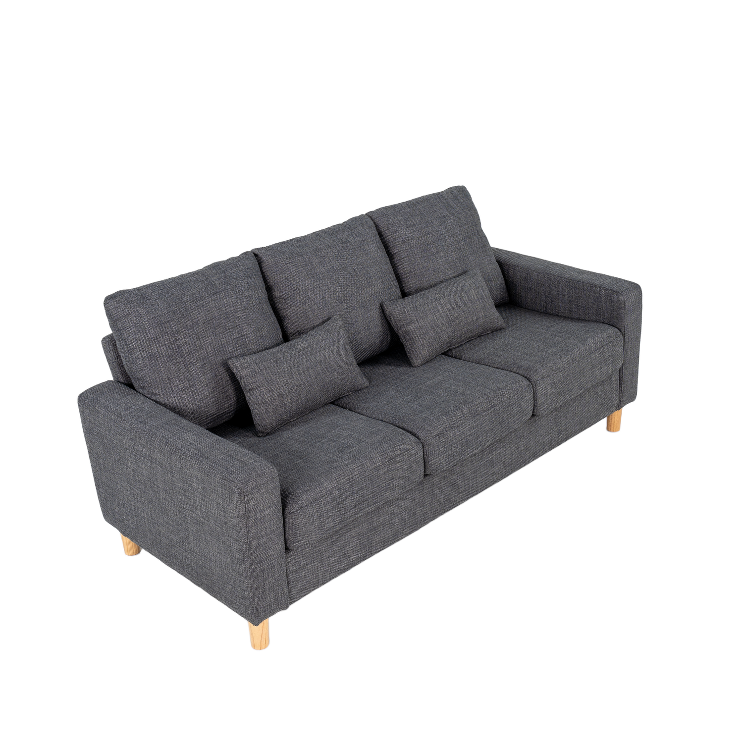 Hroth 3 Seater Sofas, Comfortable Fabric Sofa with Thick Cushions and 2 Pillows, Durable and Space Saving Settee for Living Room, Bedroom, Guest Room, Office, Dark Grey