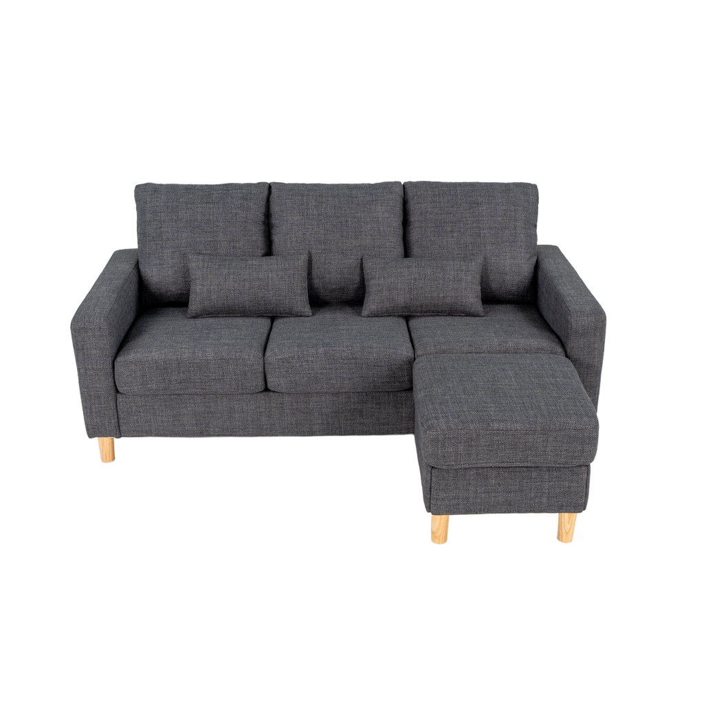 Hroth 3 Seater Sofas, Fabric Sectional Sofa with Storage Ottoman and 2 Pillows, Thick Cushions, High Weight Capacity, L Shape Recliner Settee for Living Room, Bedroom, Office, Dark Grey