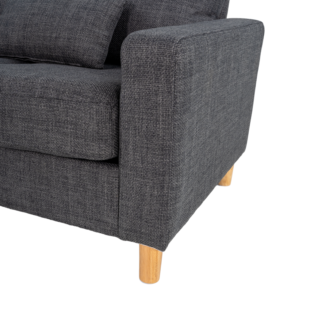 Hroth 3 Seater Sofas, Comfortable Fabric Sofa with Thick Cushions and 2 Pillows, Durable and Space Saving Settee for Living Room, Bedroom, Guest Room, Office, Dark Grey