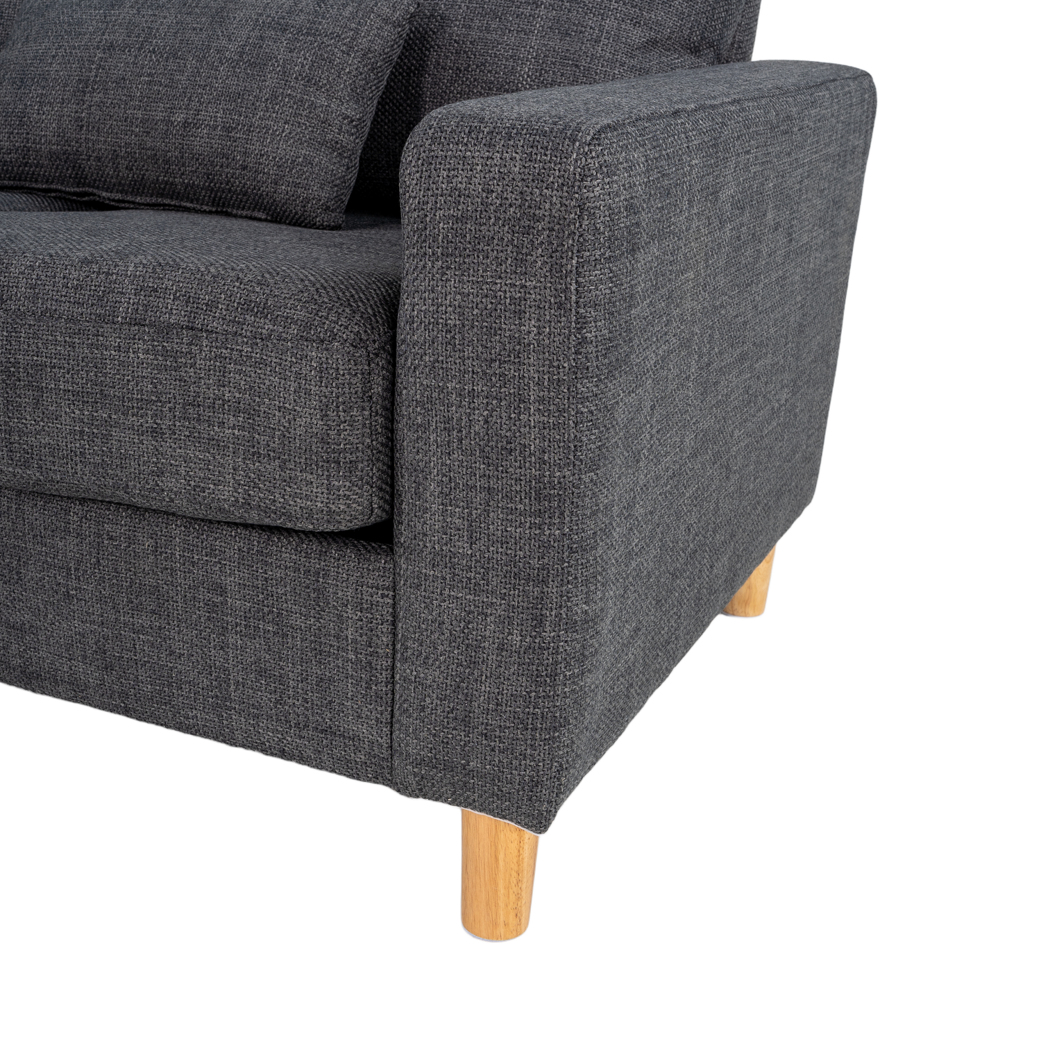 Hroth 3 Seater Sofas, Comfortable Fabric Sofa with Thick Cushions and 2 Pillows, Durable and Space Saving Settee for Living Room, Bedroom, Guest Room, Office, Dark Grey