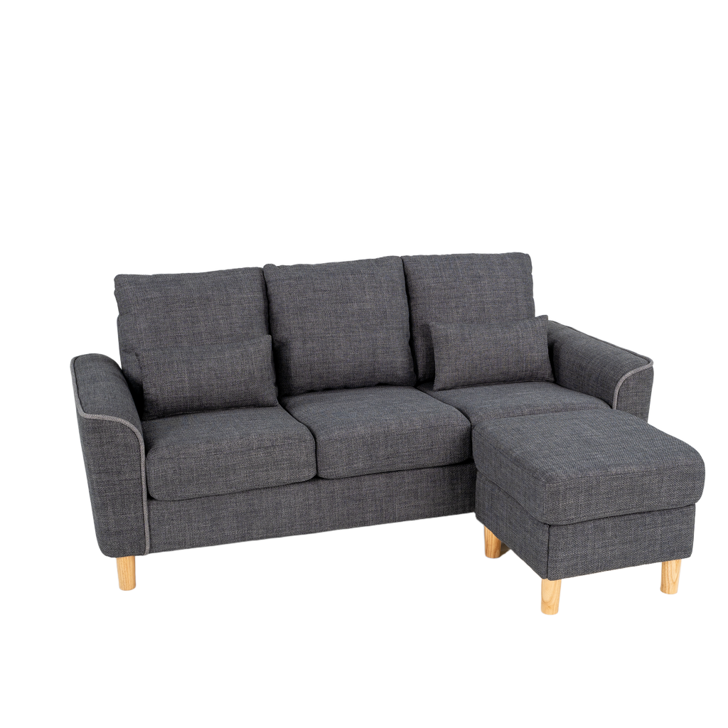 Hroth 3 Seater Sofas,Comfortable Fabric Sofa with Thick Cushions and 2 Pillows, Durable Couch for Living Room, Bedroom, Guest Room, Apartment, Self Assembly,Dark Grey