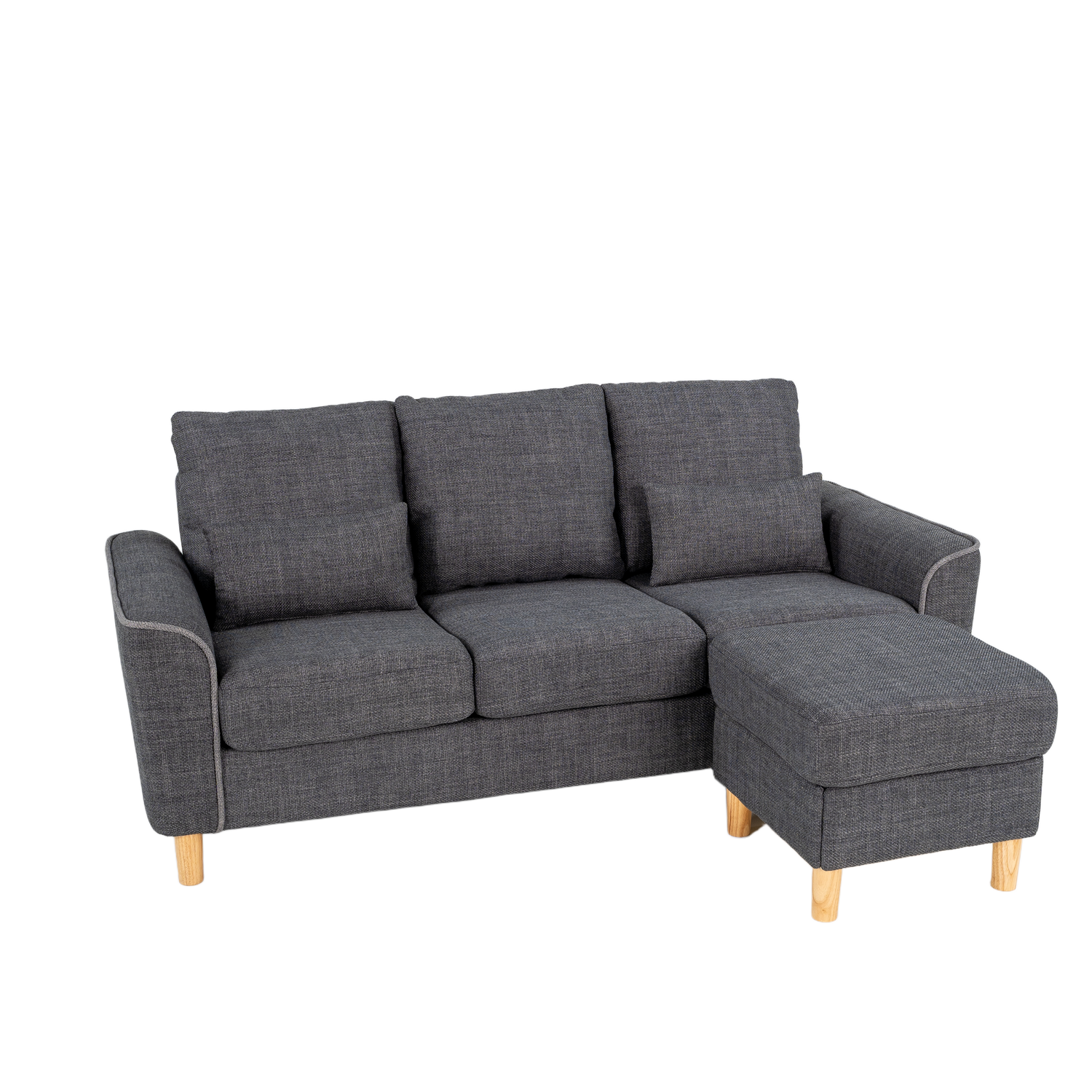 Hroth 3 Seater Sofas,Comfortable Fabric Sofa with Thick Cushions and 2 Pillows, Durable Couch for Living Room, Bedroom, Guest Room, Apartment, Self Assembly,Dark Grey